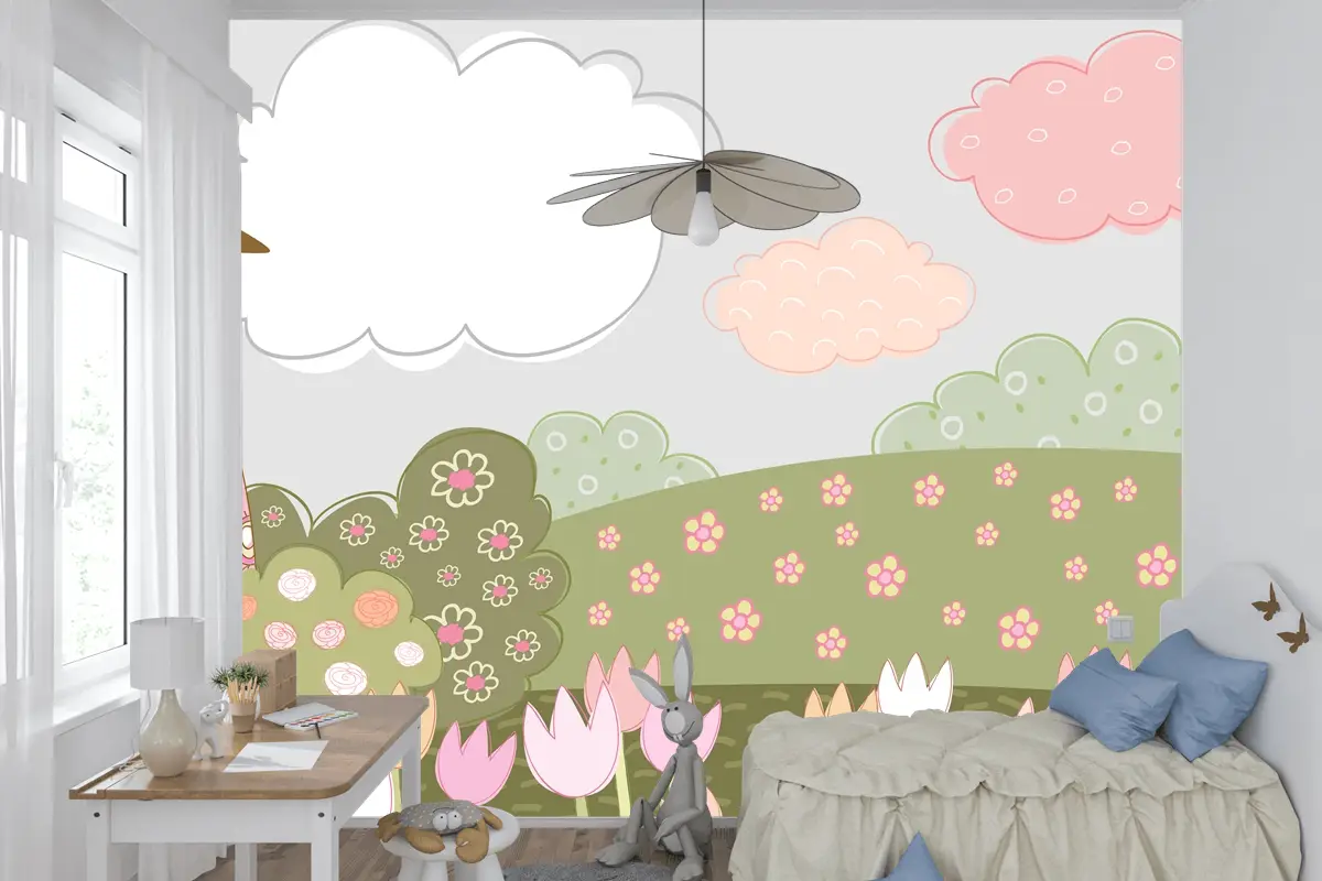 Desenli Dekoratif Şehir Çocuk Odası Duvar Kağıdı