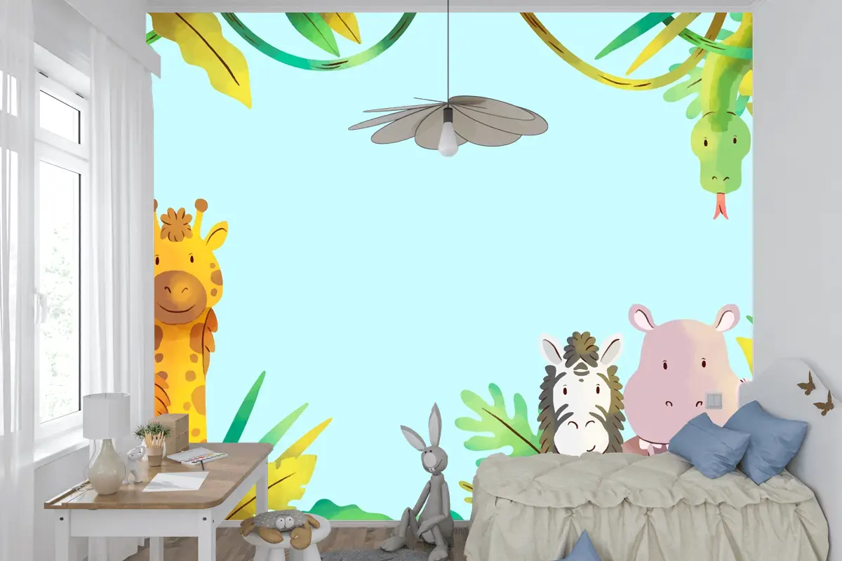 Suluboya Yaban Hayatı Arka Plan Çocuk Odası Duvar Kağıdı 