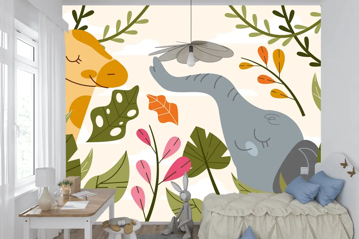 Elle Çizilmiş Yaban Hayatı Arka Plan Çocuk Odası Duvar Kağıdı 