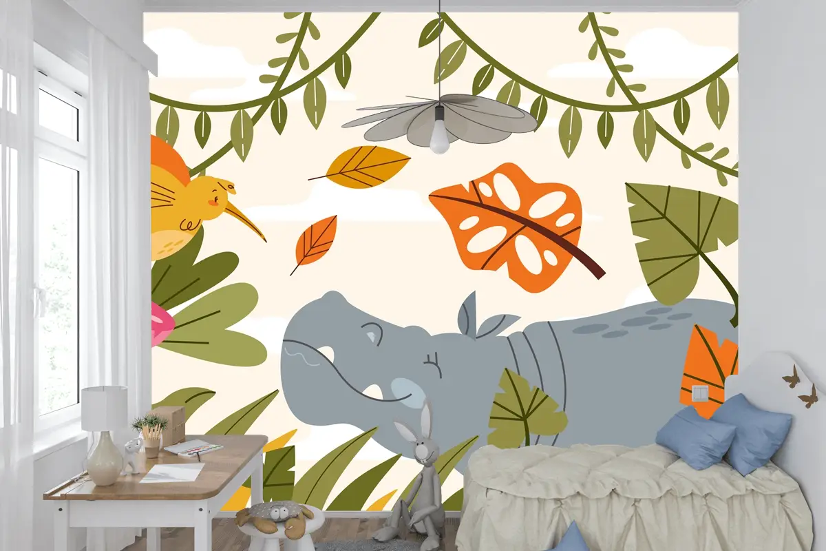 Elle Çizilmiş Yaban Hayatı Arka Plan Çocuk Odası Duvar Kağıdı 