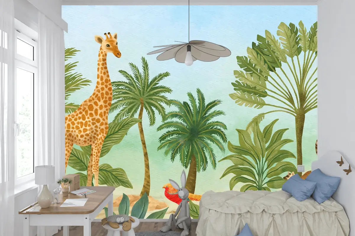 Suluboya Yaban Hayatı Arka Plan Çocuk Odası Duvar Kağıdı 