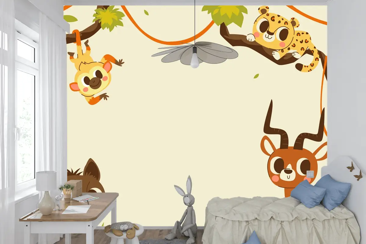 Elle Çizilmiş Yaban Hayatı Arka Plan Çocuk Odası Duvar Kağıdı 