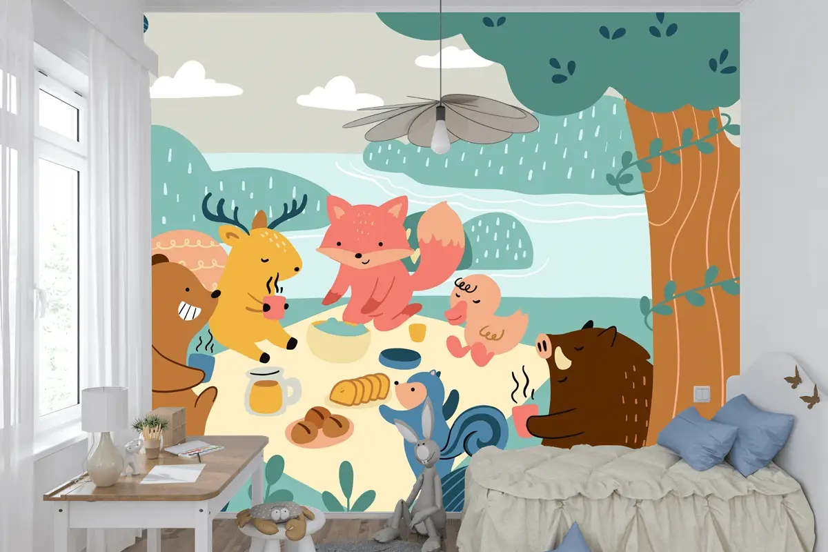 Düz Dünya Hayvan Günü Çocuk Odası Duvar Kağıdı 