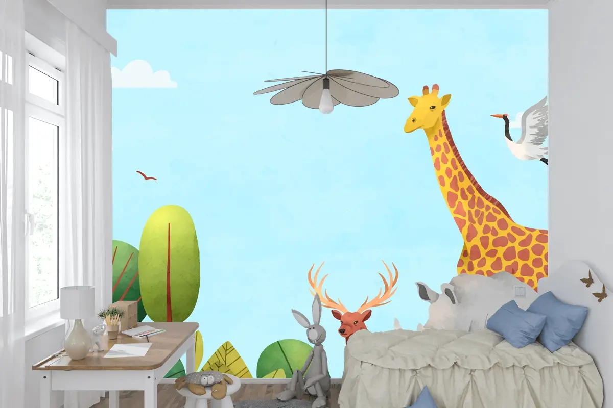 Suluboya Dünya Hayvan Günü Arka Plan Çocuk Odası Duvar Kağıdı 