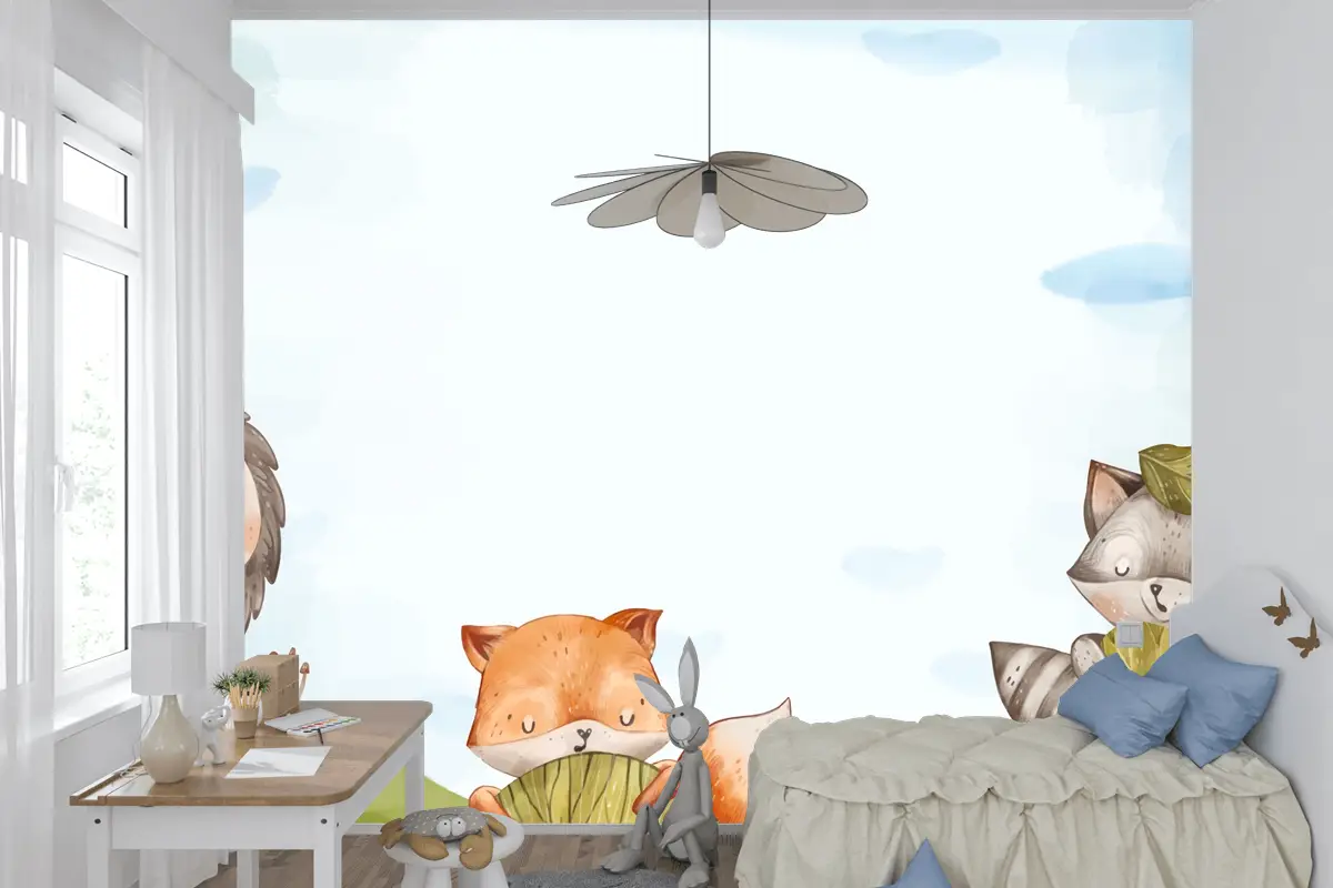 Suluboya Orman Hayvanları Arka Plan Çocuk Odası Duvar Kağıdı 