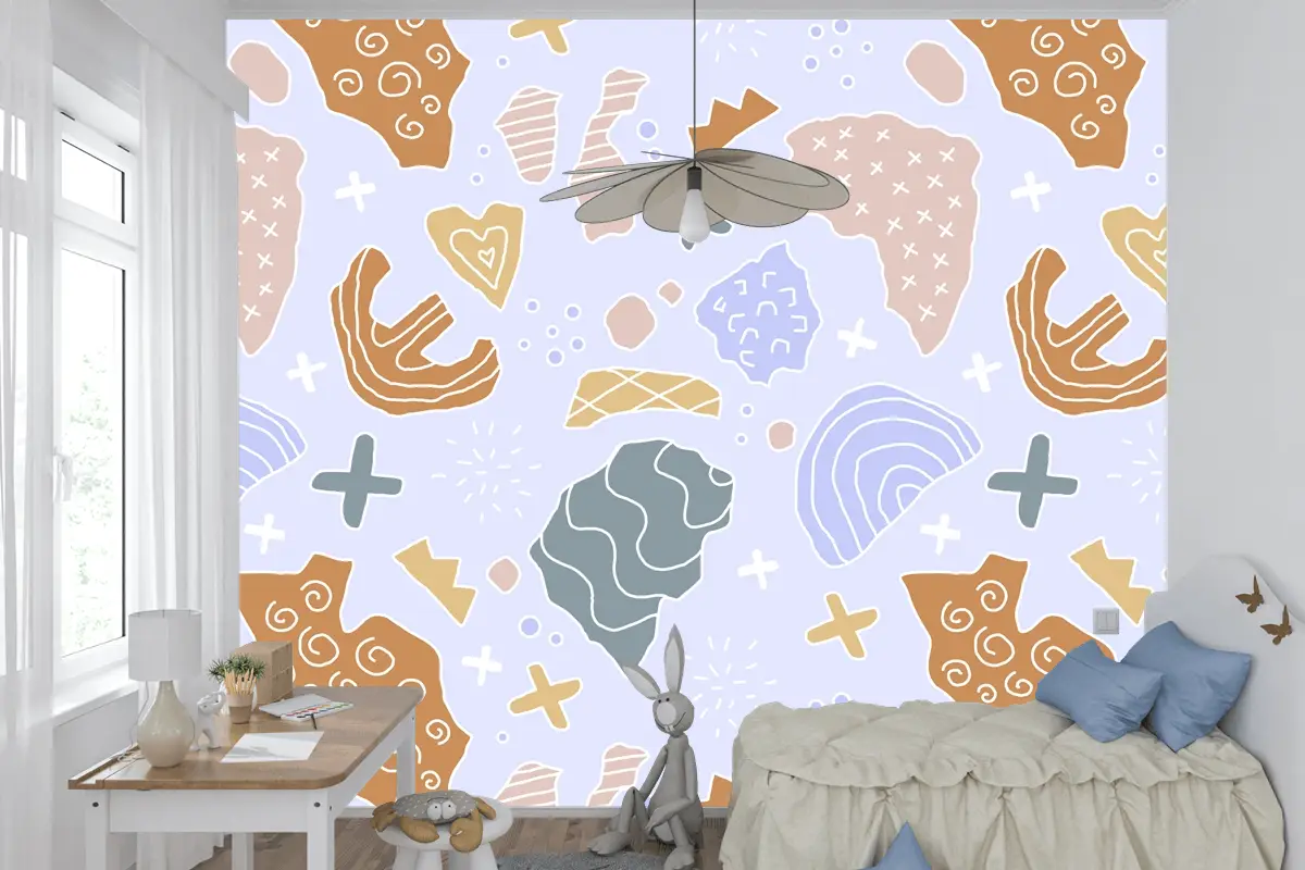 Elle Çizilmiş Kesme Kolaj Desen Çocuk Odası Duvar Kağıdı 