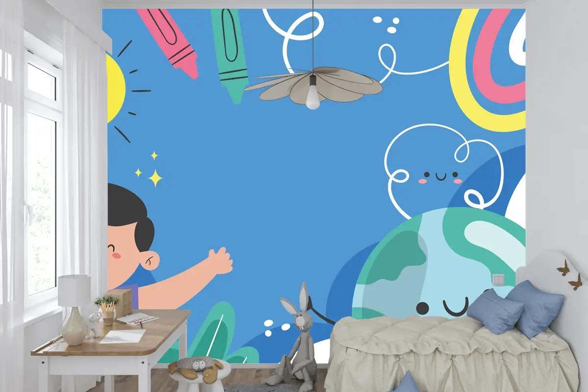 Düz Dünya Çocuk Günü Arka Plan Çocuk Odası Duvar Kağıdı 