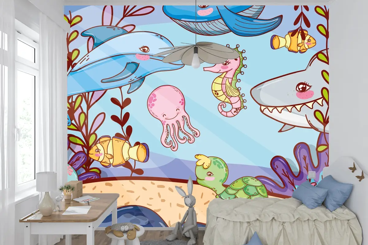 Sudaki Deniz Yaşamı Çocuk Odası Duvar Kağıdı 