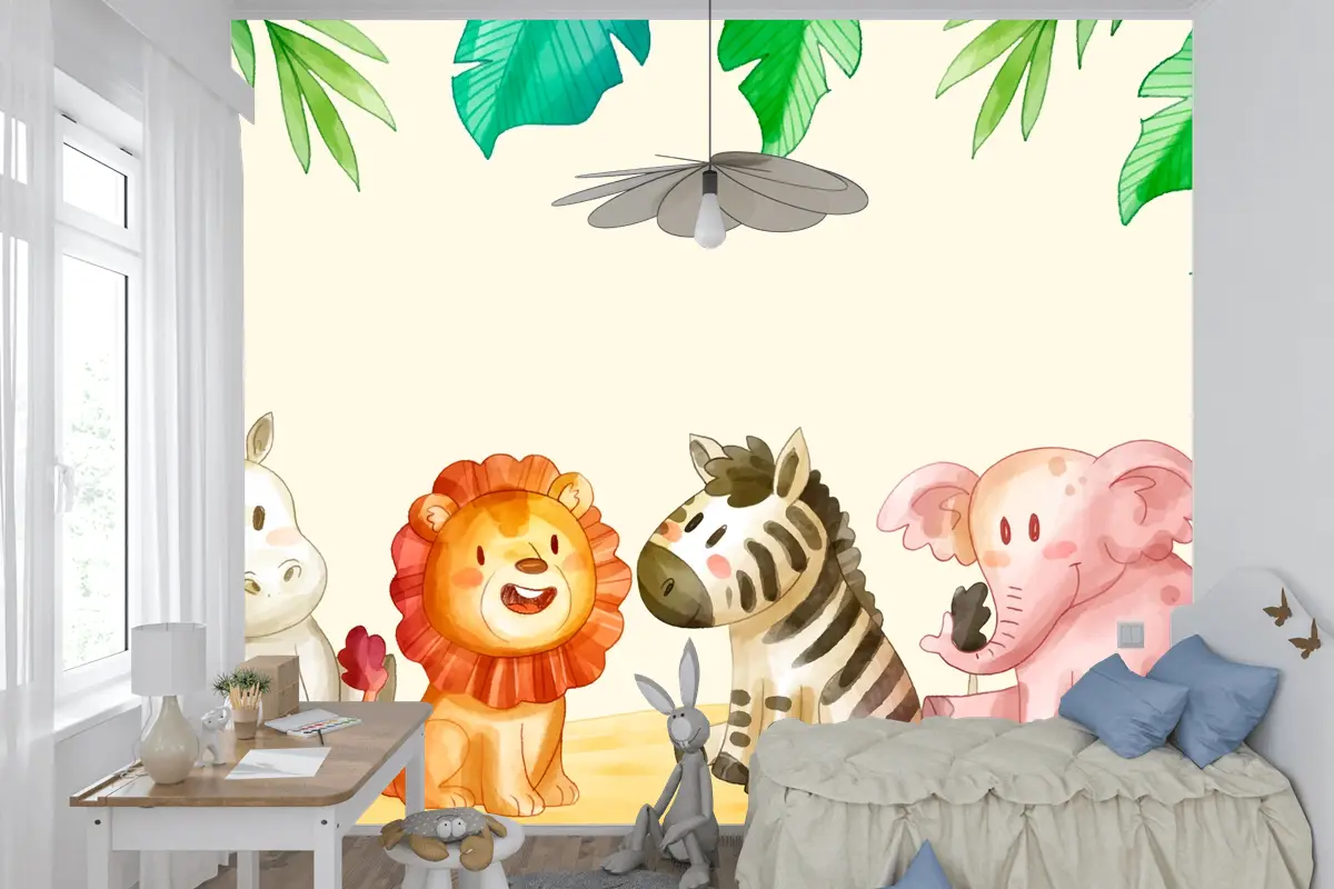 Suluboya Safari Arka Plan Çocuk Odası Duvar Kağıdı 