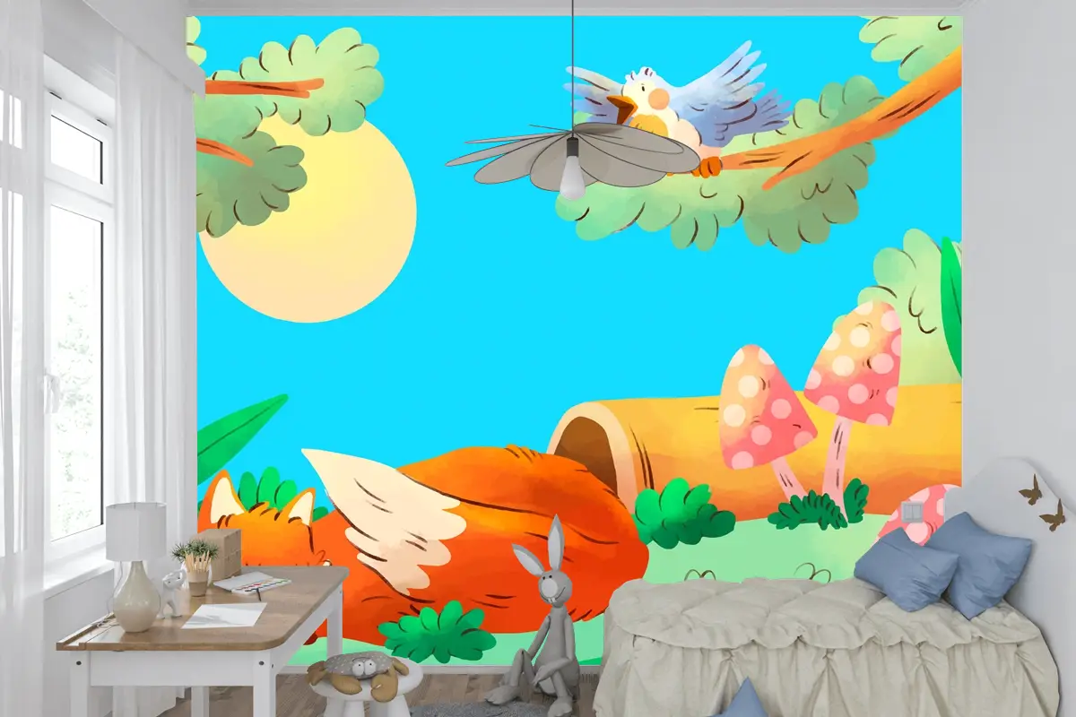Suluboya Orman Hayvanları Arka Plan Çocuk Odası Duvar Kağıdı 