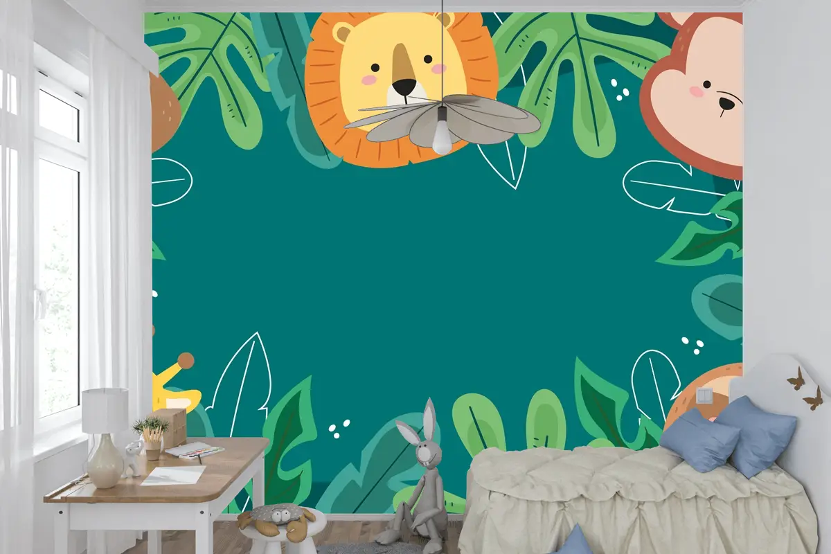 Flora Ve Fauna Çocuk Odası Duvar Kağıdı  Ile Dünya Yaban Hayatı Günü İçin Düz Arka Plan