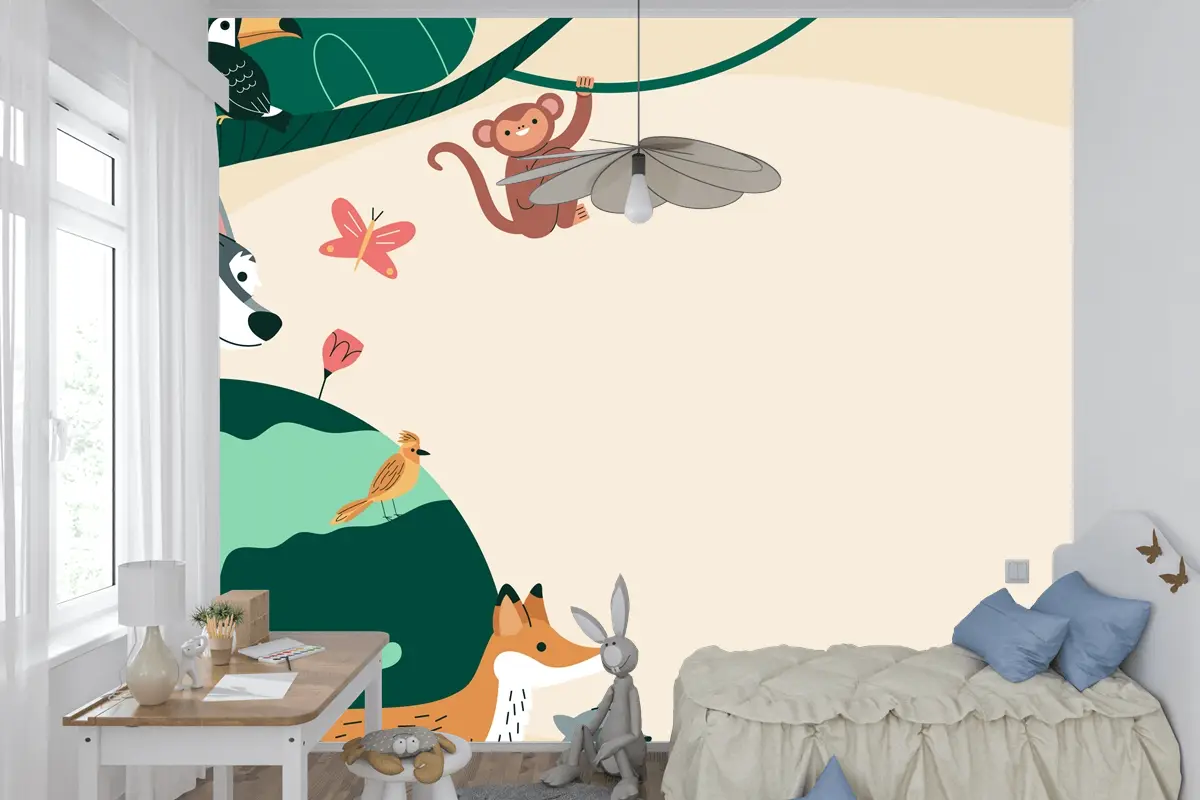 Flora Ve Fauna Çocuk Odası Duvar Kağıdı  Ile Dünya Yaban Hayatı Günü İçin Düz Arka Plan