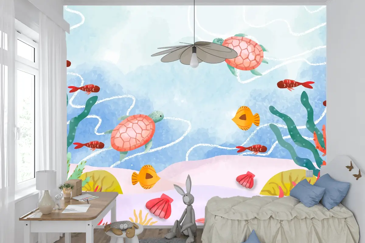 Dünya Okyanuslar Günü Kutlaması İçin Suluboya Arka Plan Çocuk Odası Duvar Kağıdı 
