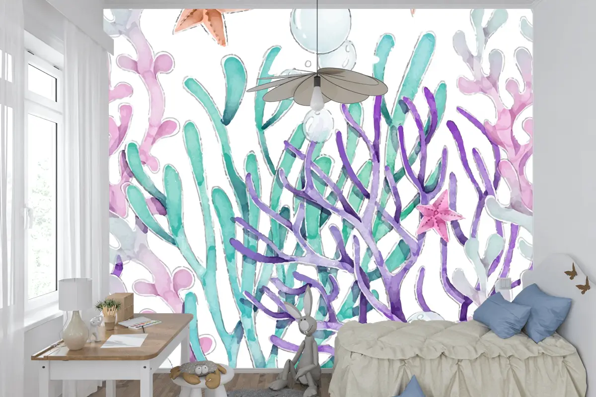 Suluboya Renkli Mercan Arka Plan Çocuk Odası Duvar Kağıdı 