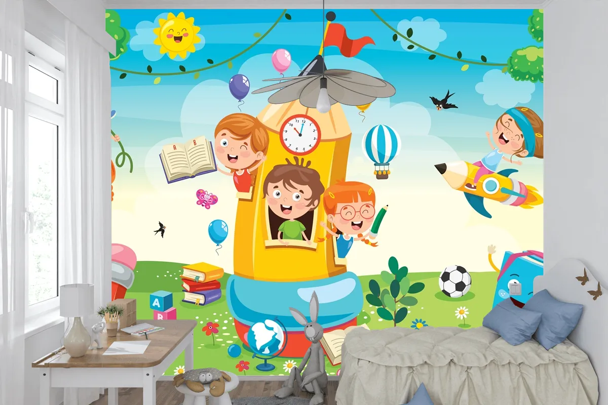 Kalem Evinde Oynayan Sevimli Çocuklar Çocuk Odası Duvar Kağıdı