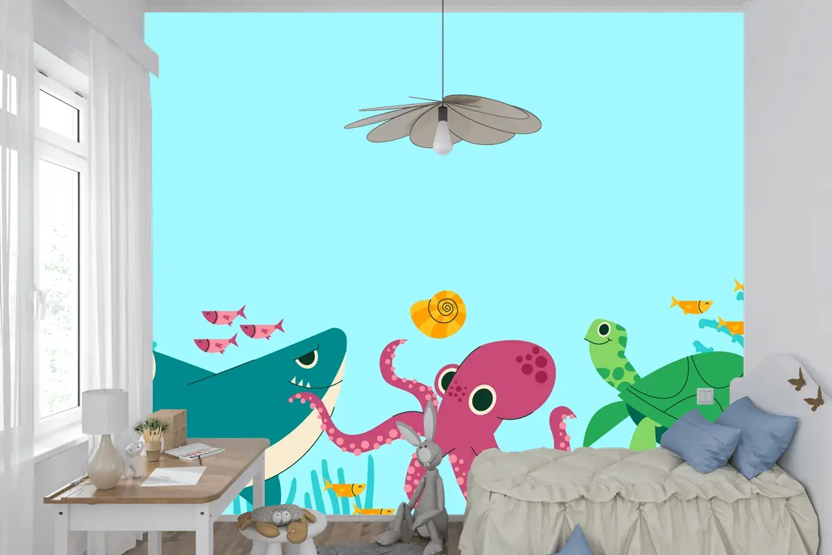 Düz Dünya Hayvan Günü Arka Plan Çocuk Odası Duvar Kağıdı 