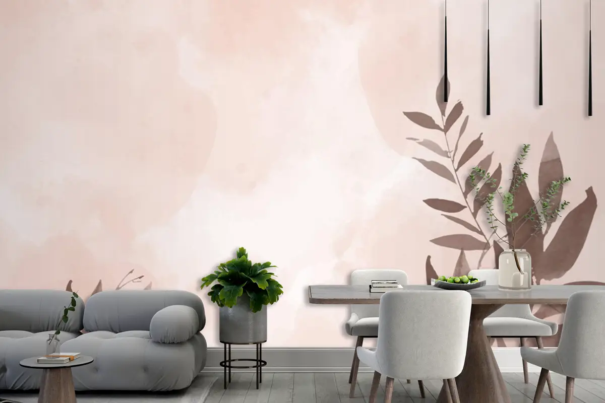 Suluboya Oturma Odası Duvar Kağıdı Üzerine El Boyalı Çiçek Tasarımı