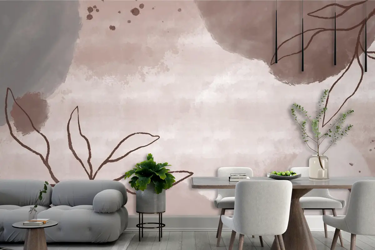 Vektör Soyut Arka Plan Memphis Zarif Çiçek Hat Sanatı Oturma Odası Duvar Kağıdı