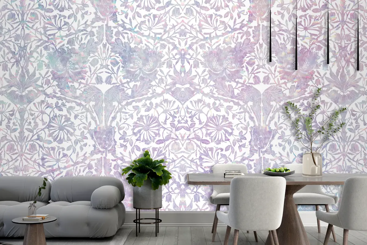Vintage Çiçek Holografik Desenli Remix Duvar Kağıdı 