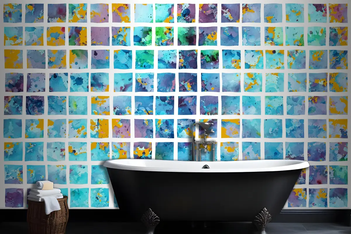 Mozaik Tarzında Suluboya Arka Plan Banyo Duvar Kağıdı