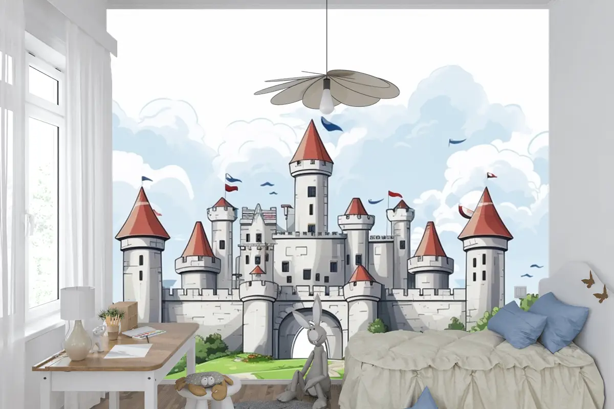 Üstünde Bayrak Bulunan Kale Çocuk Odası Duvar Kağıdı