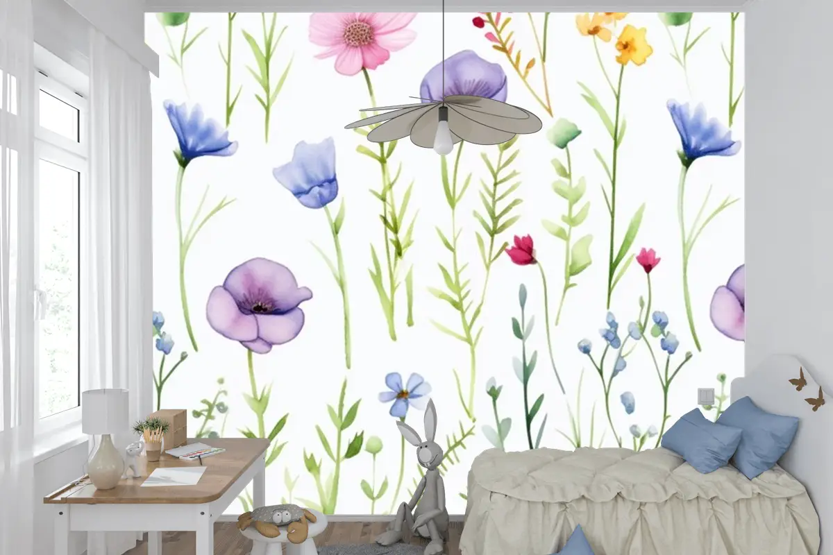 Kişiye Göre Çiçekli Çocuk Odası Duvar Kağıdı Çocuk Odası Duvar Kağıdı