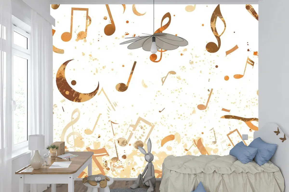 Havada Uçan Bir Grup Müzik Notası Çocuk Odası Duvar Kağıdı