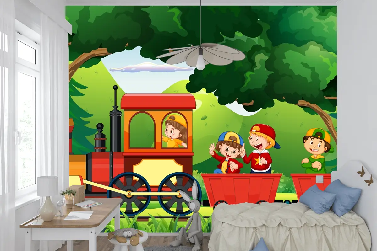 Doğal Sahneli Trendeki Çocuklar Çocuk Odası Duvar Kağıdı