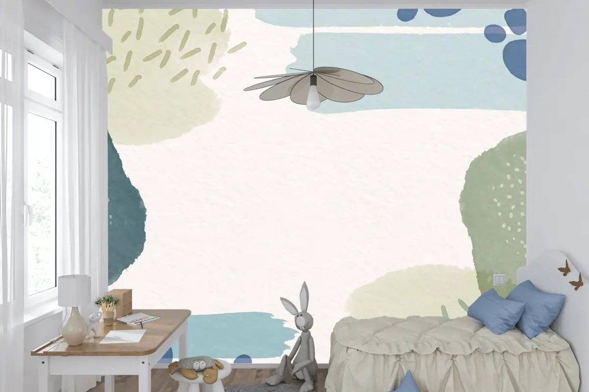 Suluboya Şekilli Ve Boş Alanlı Soyut Arka Plan Çocuk Odası Duvar Kağıdı