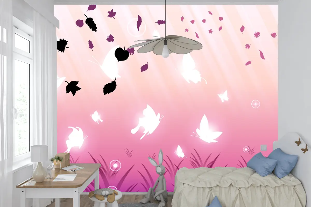 Kelebekler Böcekler Parlayan Işık Parlayan Yanıp Sönen Karanlık Arka Plan Çocuk Odası Duvar Kağıdı