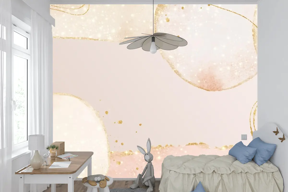 Soyut Yağlı Arka Plan Açık Pembe Ve Altın Çizgiler Çocuk Odası Duvar Kağıdı