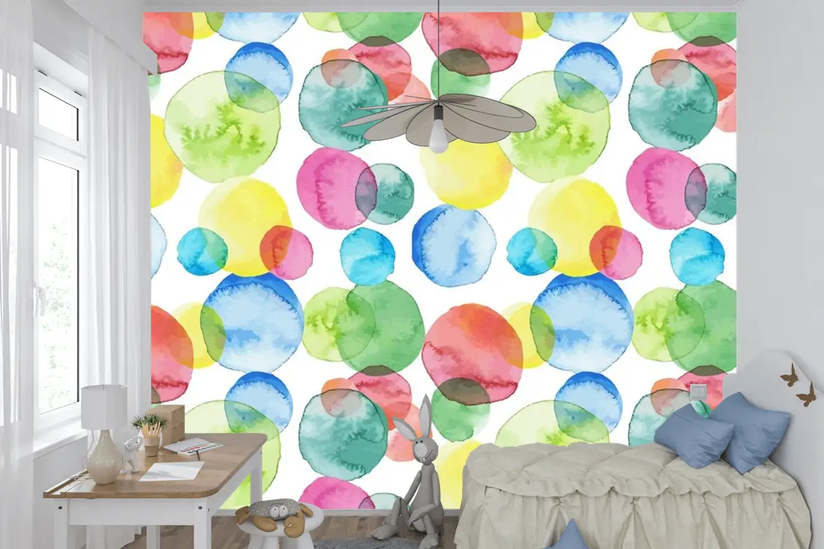 Soyut Suluboya Desen Tasarım Çocuk Odası Duvar Kağıdı 