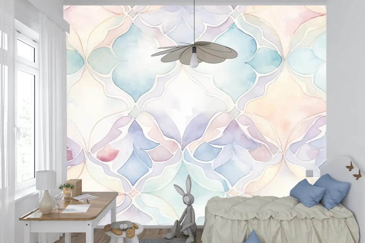 Soyut Suluboya Desenli Çocuk Odası Duvar Kağıdı 