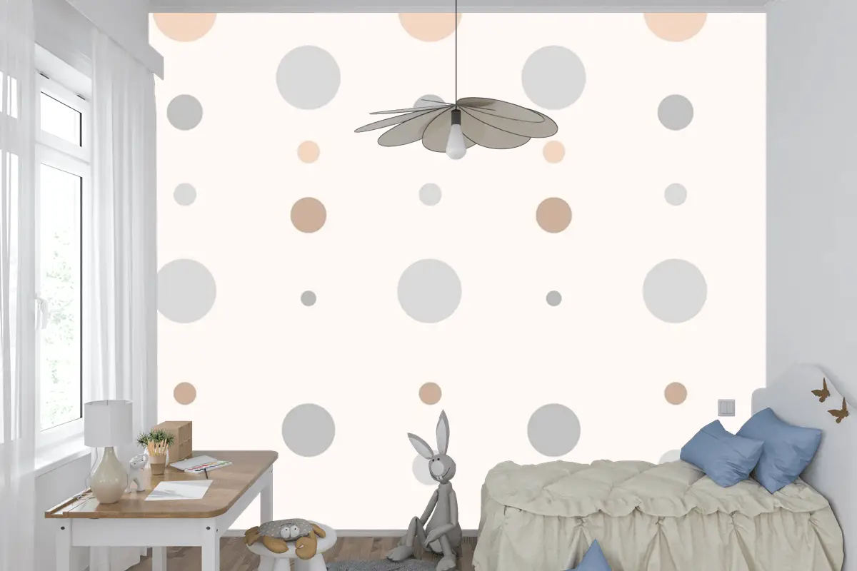 Krem Çocuk Odası Duvar Kağıdı Duvarında Estetik Puantiyeli Desen