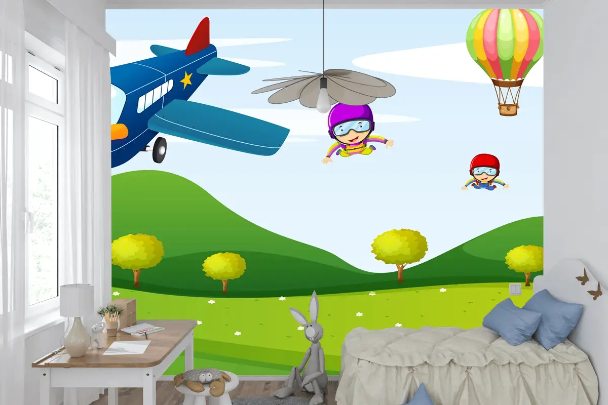 Uçak Ve Gökyüzü Etkinliği Çocuk Odası Duvar Kağıdı 
