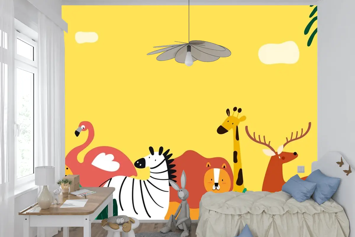 Hayvanlar Tema Şablonu Vektör Çocuk Odası Duvar Kağıdı 