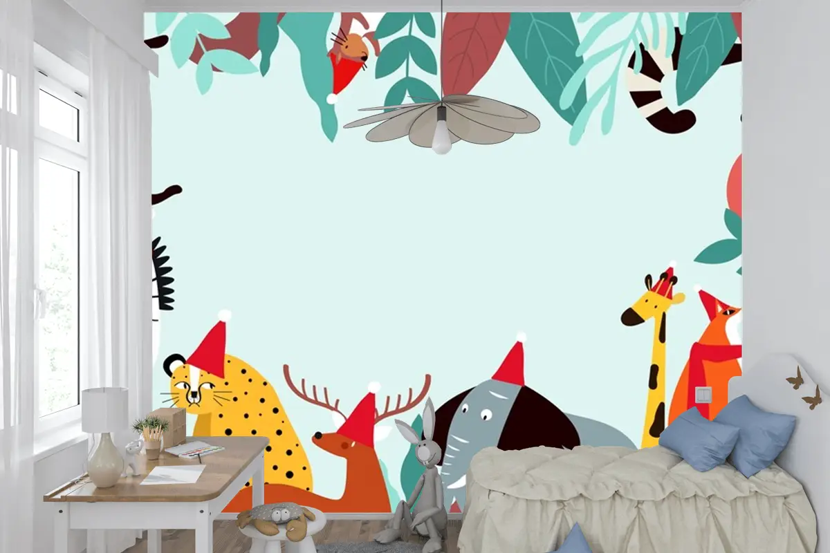 Hayvanlar Tema Şablonu Çocuk Odası Duvar Kağıdı 