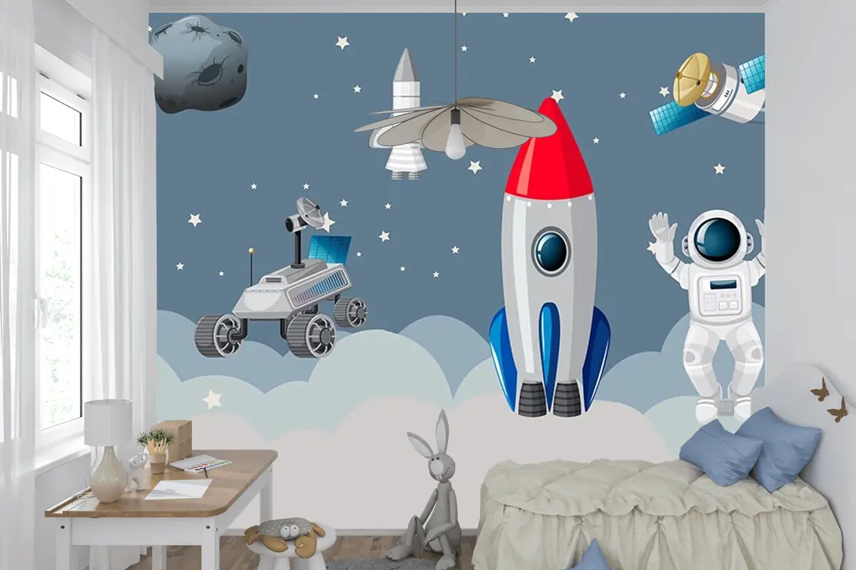 Astronotlar Ve Uzay Araçları Çocuk Odası Duvar Kağıdı