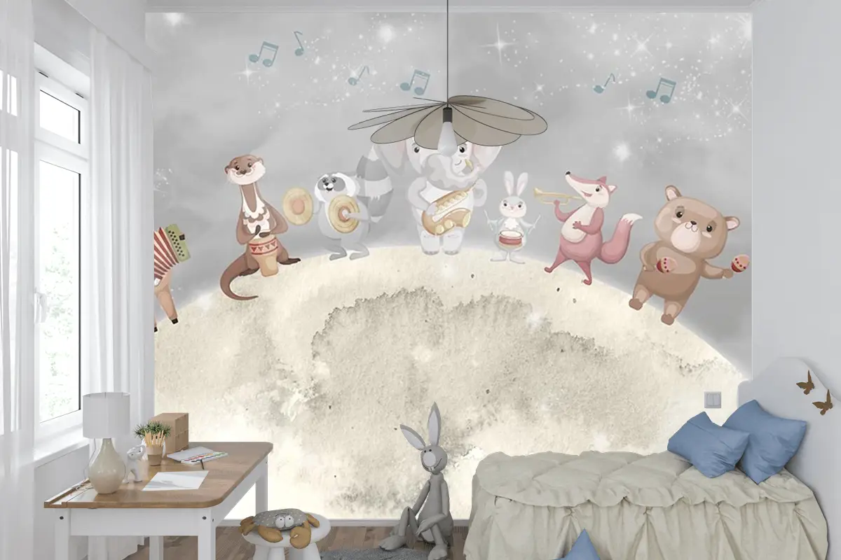 Ay Üzerinde Müzik Çalak Sevimli Hayvanlar