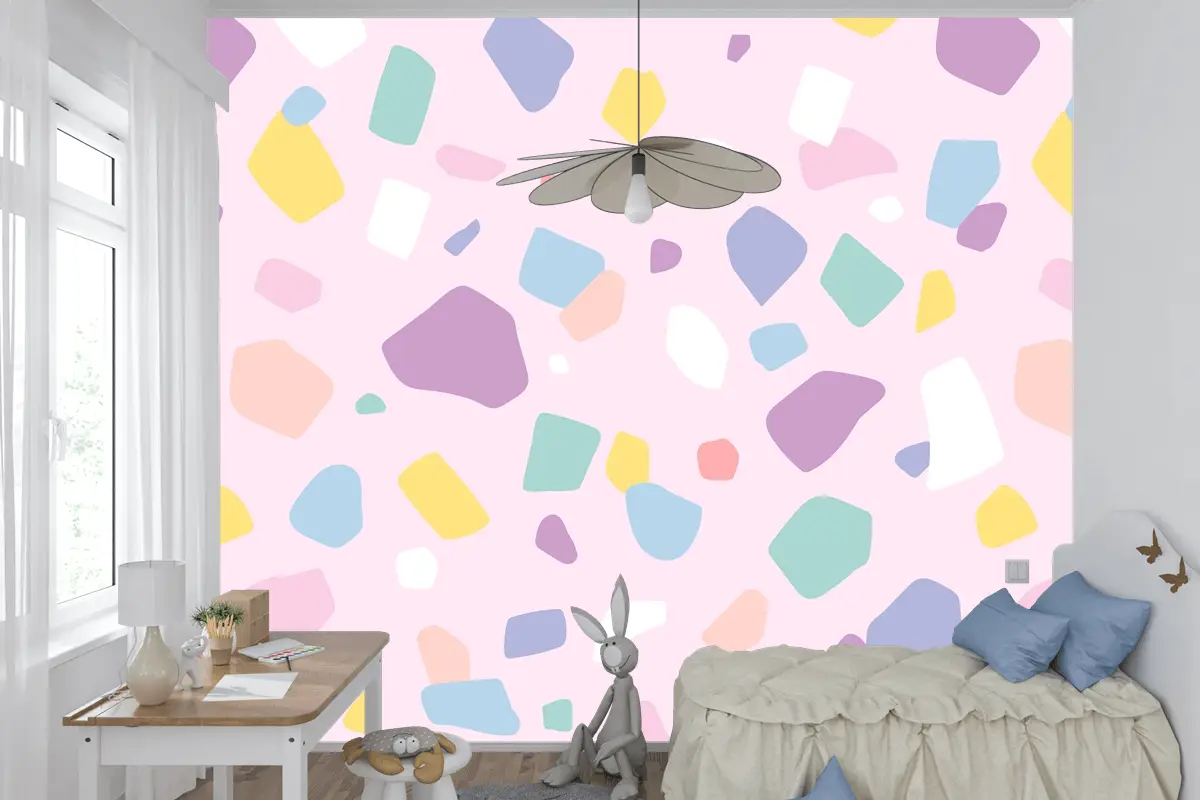 Arka Plan Dikişsiz Desen Vektör Sevimli Pastel Terrazzo Çocuk Odası Duvar Kağıdı