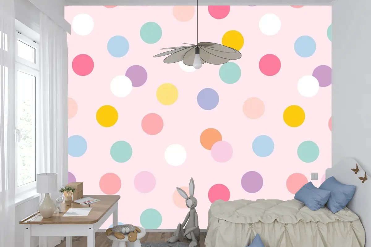 Arka Plan Sevimli Pastel Puantiyeli Dikişsiz Desen Çocuk Odası Duvar Kağıdı