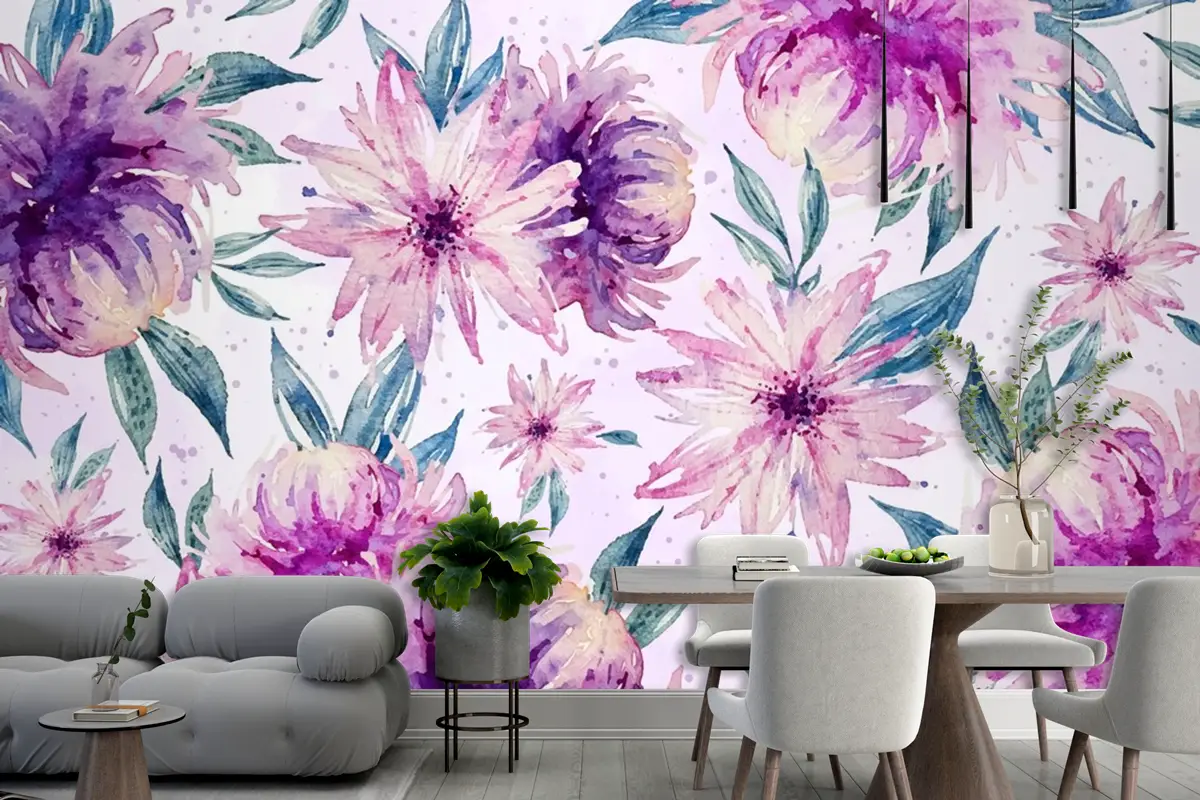 Yumuşak Renklerle Arka Plan Suluboya Çiçek Duvar Kağıdı