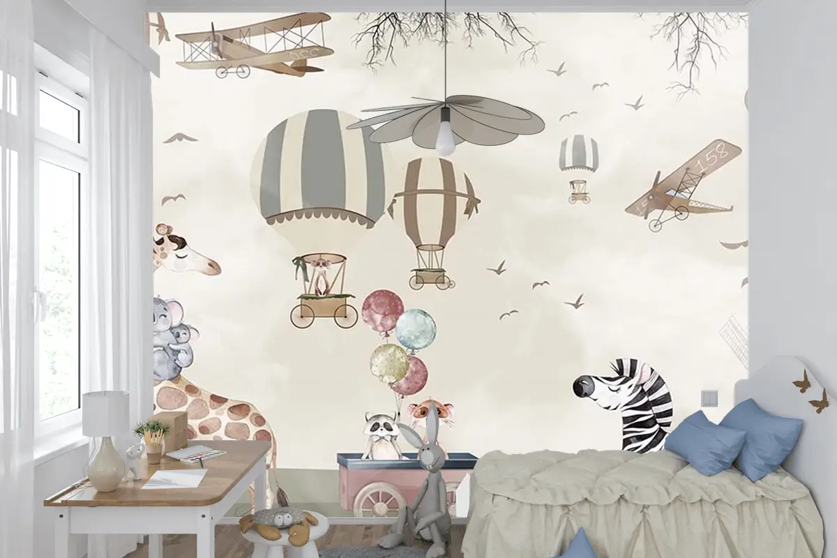 Balonlar Uçaklar Sevimli Hayvanlar Çocuk Kağıdı