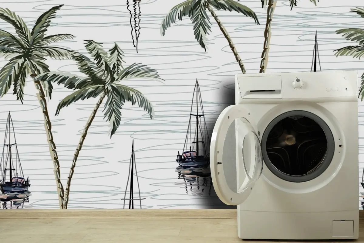 Güzel Botanik Dikişsiz Desen Arka Plan Hindistan Cevizi Palmiye Ağaçları Duvar Kağıdı