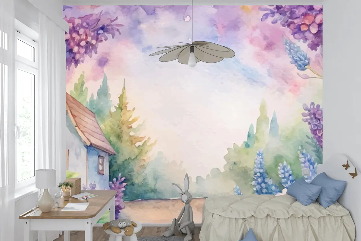 Güzel Rustik Çiçek Suluboya Arka Plan Çocuk Odası Duvar Kağıdı 