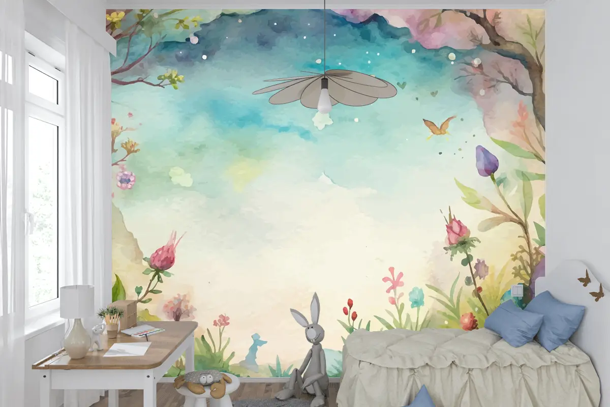 Güzel Bir Kır Çiçeği Suluboya Arka Plan Çocuk Odası Duvar Kağıdı