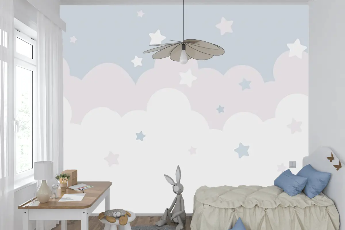 Bebek Odası Çocuk Duvar Kağıdı  Bulutlar Ve Yıldızlar