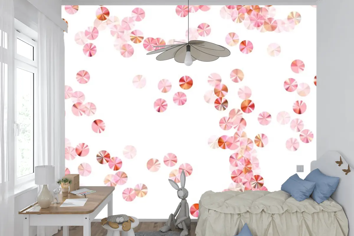 Allık Pembe Boncuk Konfeti Dağılım Vektör Kompozisyonu Ritmik Çocuk Odası Duvar Kağıdı