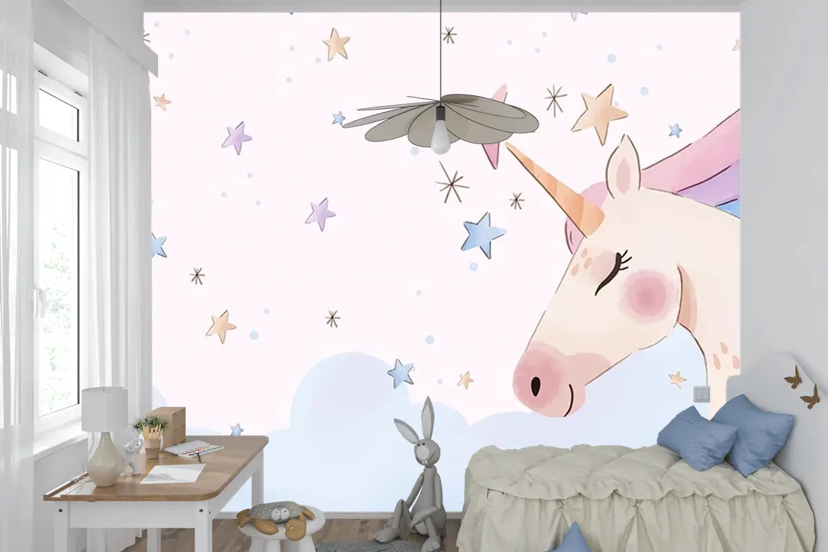Boynuzlu At  Unicorn Çocuk Odası Duvar Kağıdı