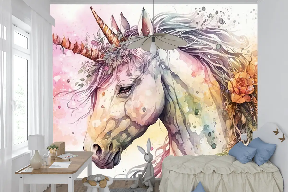 Boynuzlu At Unicorn Çocuk Odası Duvar Kağıdı